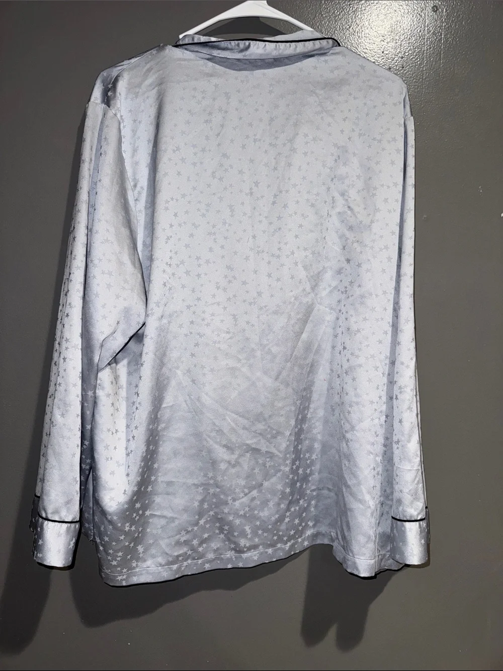 Victoria's Secret Pale Gray Satin Pajama Set with Black Trim